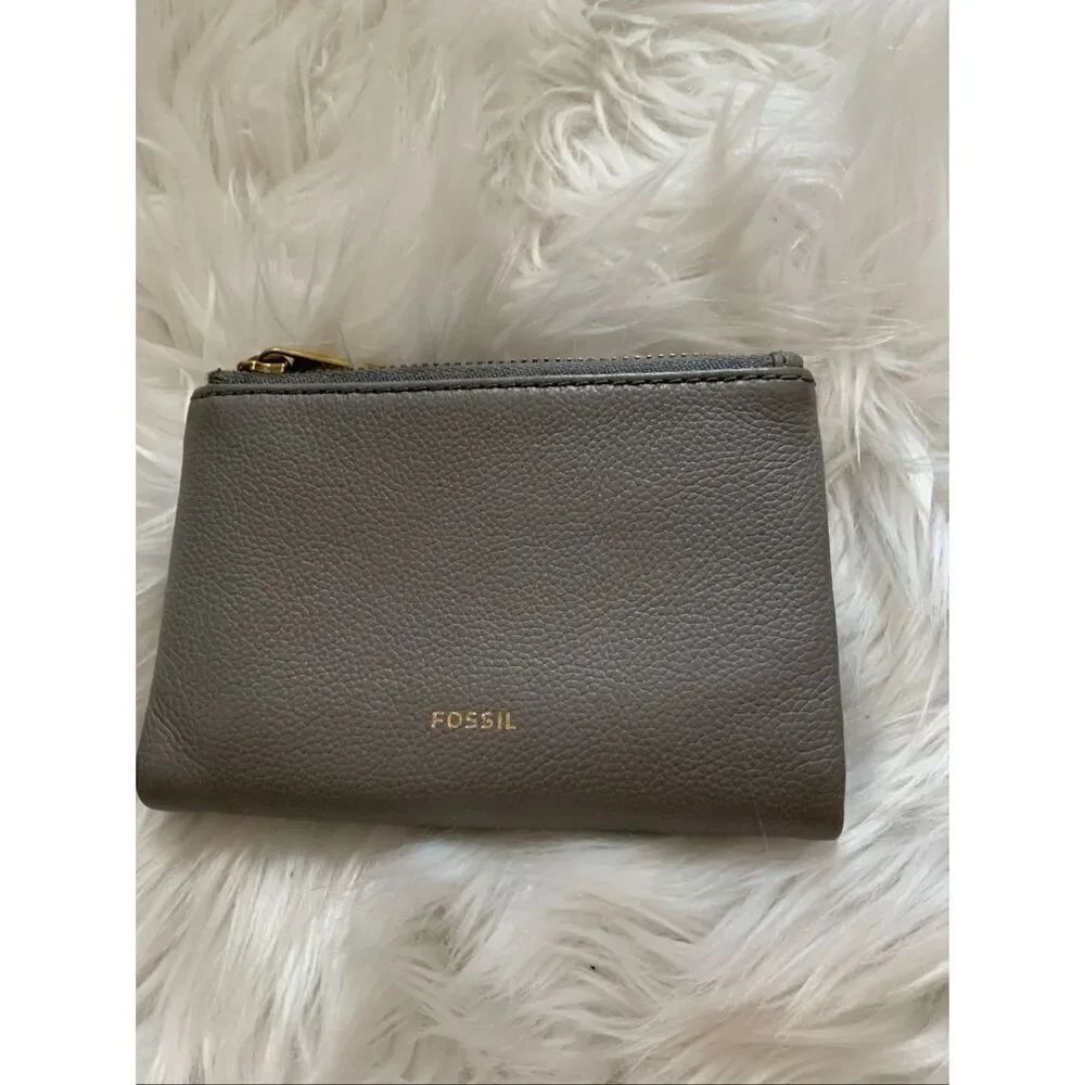 Fossil gray leather wallet small with multiple compartment